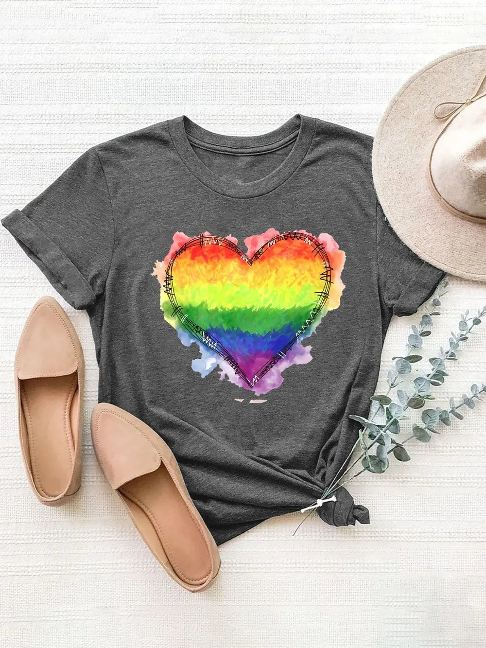 Heart Graphic Round Neck Short Sleeve T-Shirt women's fashion - N.O.T.WORLD N.O.TWORLD