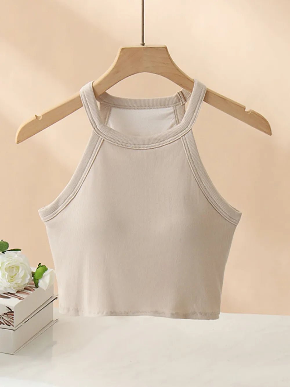 Ribbed Grecian Neck Cropped Tank with Chest Pads women's fashion - N.O.T.WORLD N.O.TWORLD