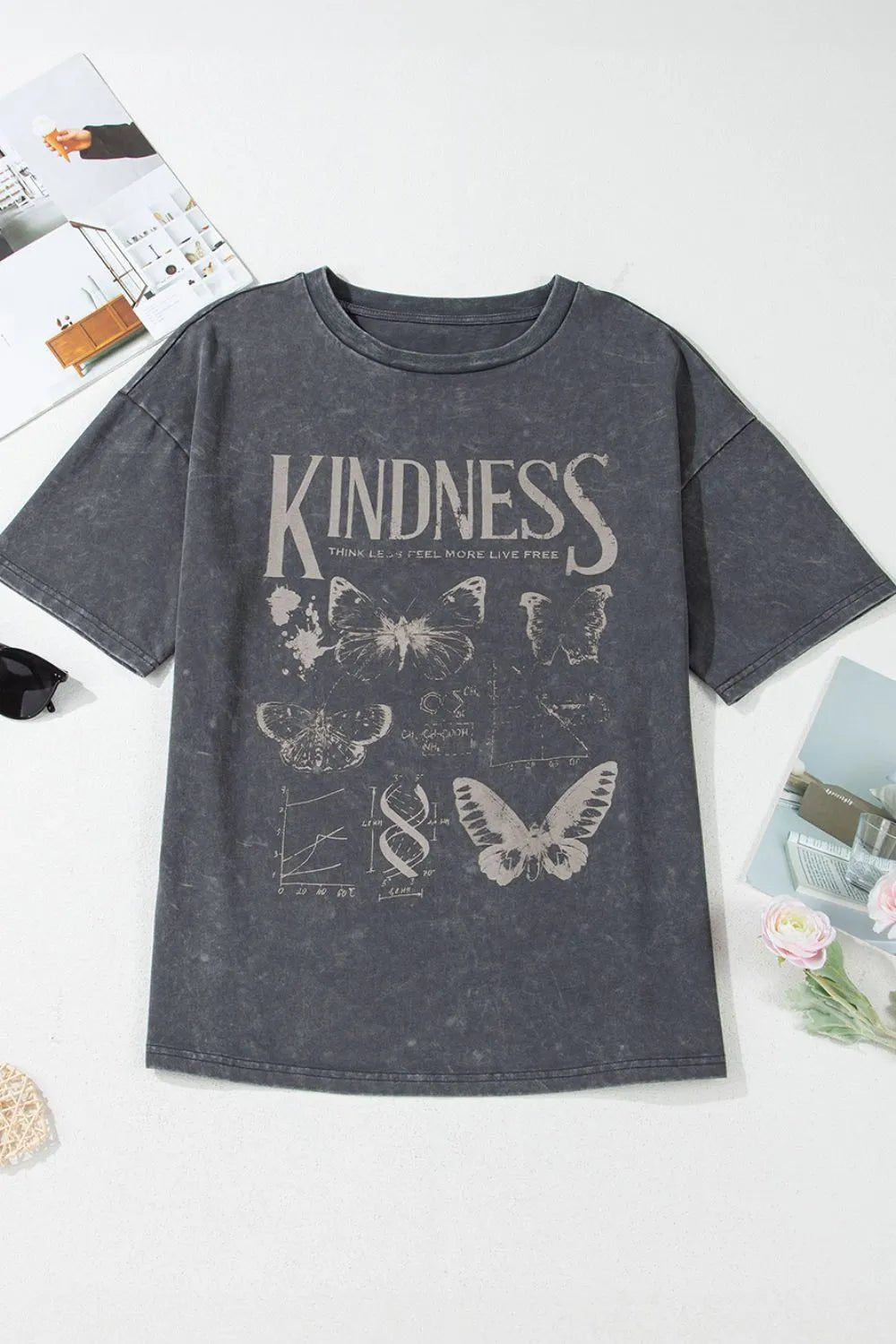 Kindness Butterflies Graphic Mineral Wash Loose Tee women's fashion - N.O.T.WORLD N.O.TWORLD