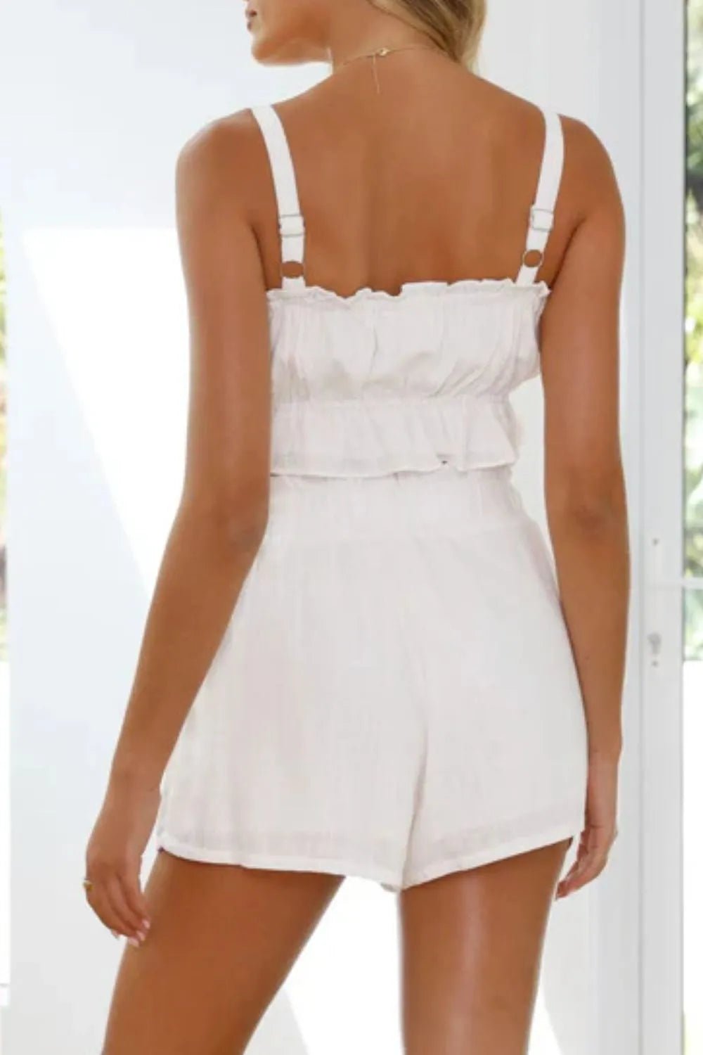 Ruffled Square Neck Cami and Shorts Set women's fashion - N.O.T.WORLD N.O.TWORLD
