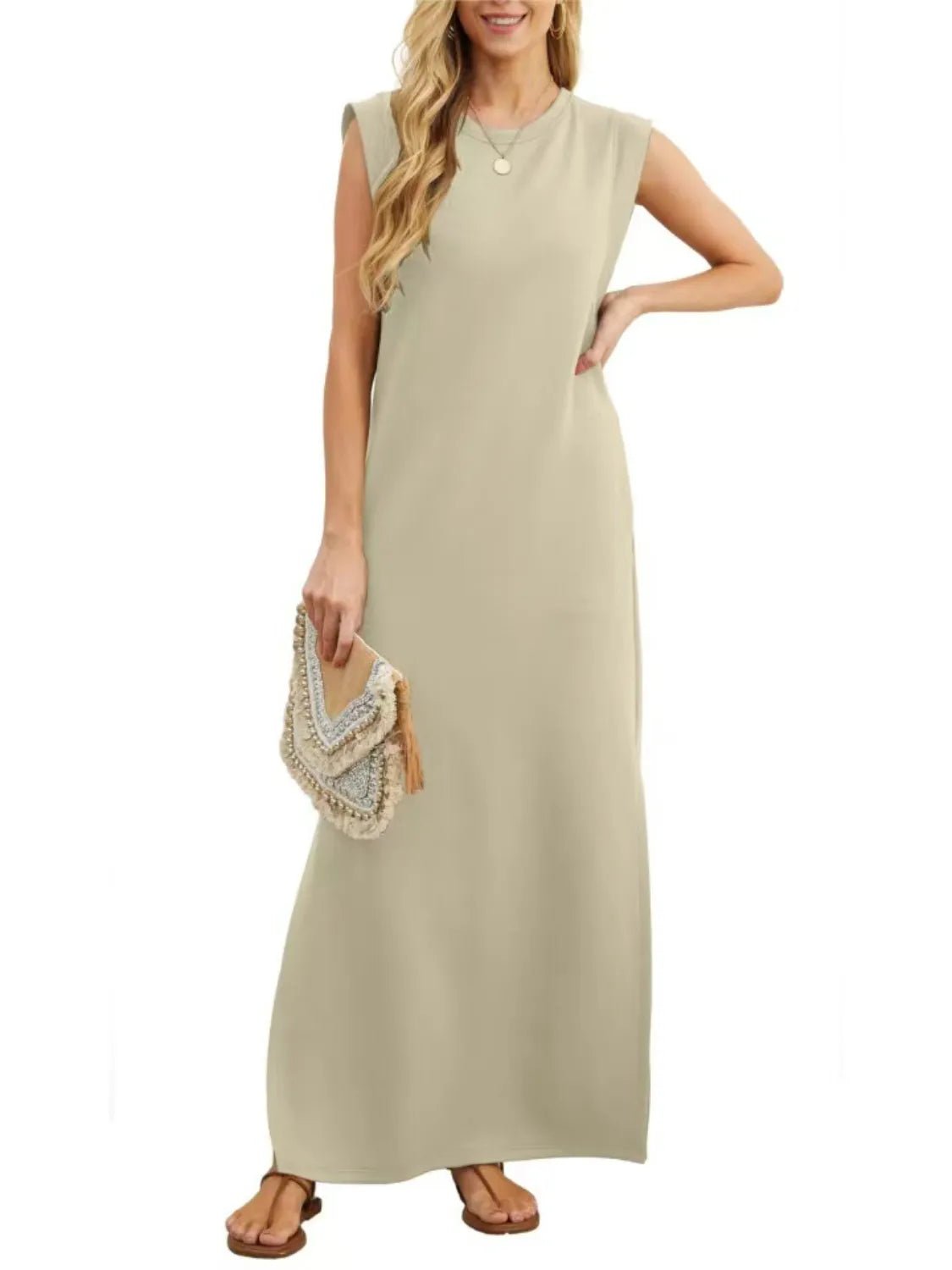 Full Size Slit Round Neck Sleeveless Maxi Tank Dress Plus Size women's fashion - N.O.T.WORLD N.O.TWORLD