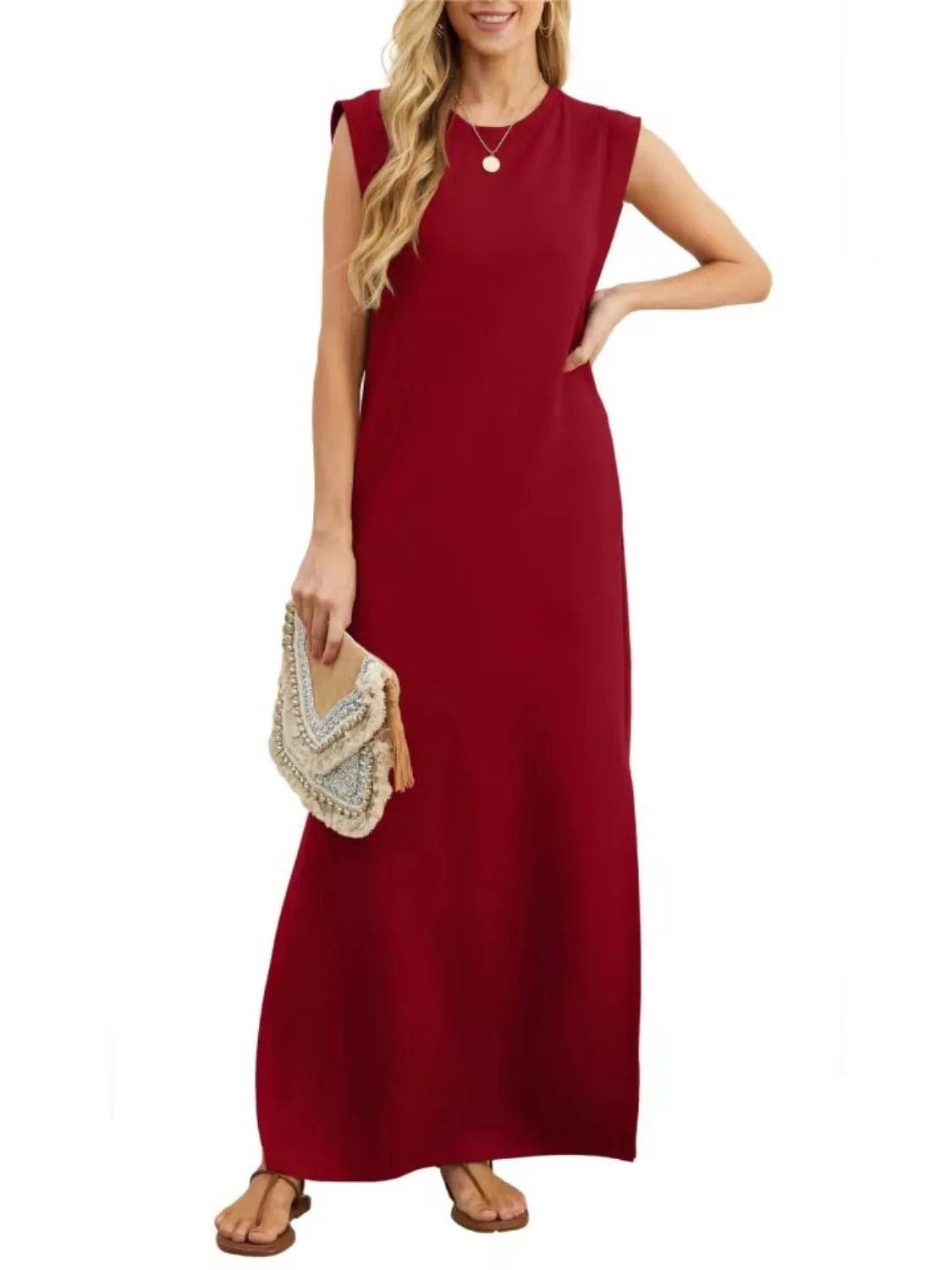 Full Size Slit Round Neck Sleeveless Maxi Tank Dress Plus Size women's fashion - N.O.T.WORLD N.O.TWORLD
