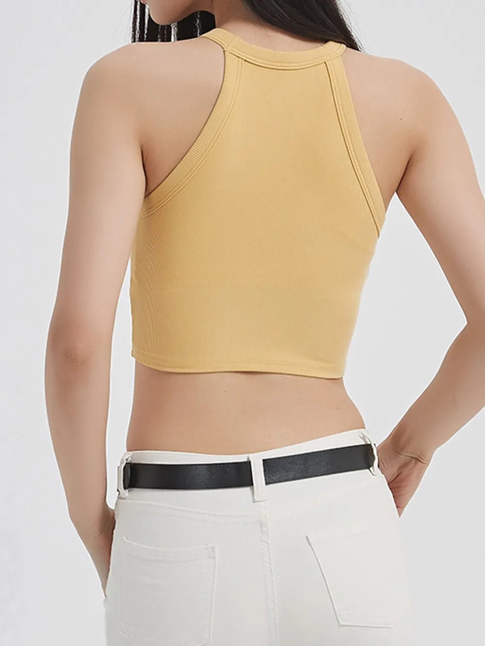 Ribbed Grecian Neck Cropped Tank with Chest Pads women's fashion - N.O.T.WORLD N.O.TWORLD
