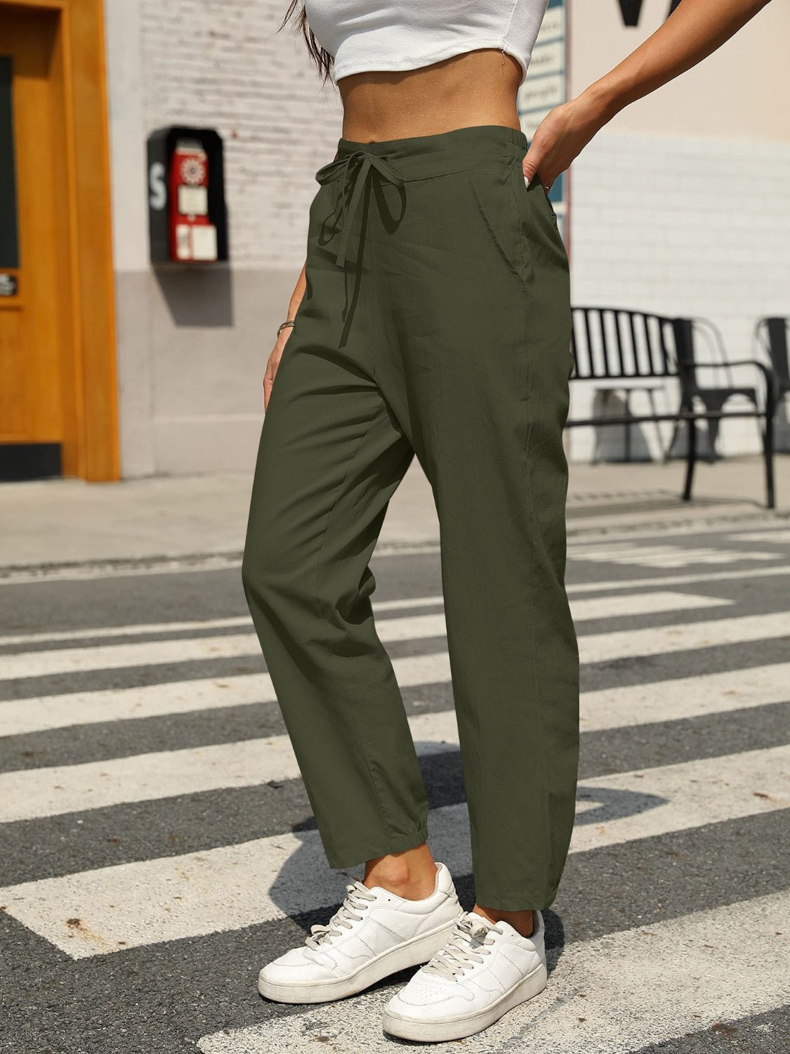 Elastic Waist Tapered Pants women's fashion - N.O.T.WORLD N.O.TWORLD