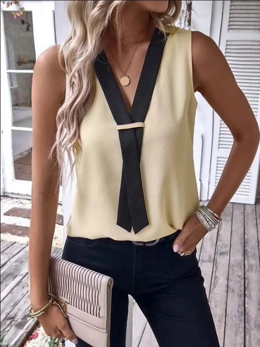 Full Size V - Neck Contrast Tank Plus Size women's fashion - N.O.T.WORLD N.O.TWORLD