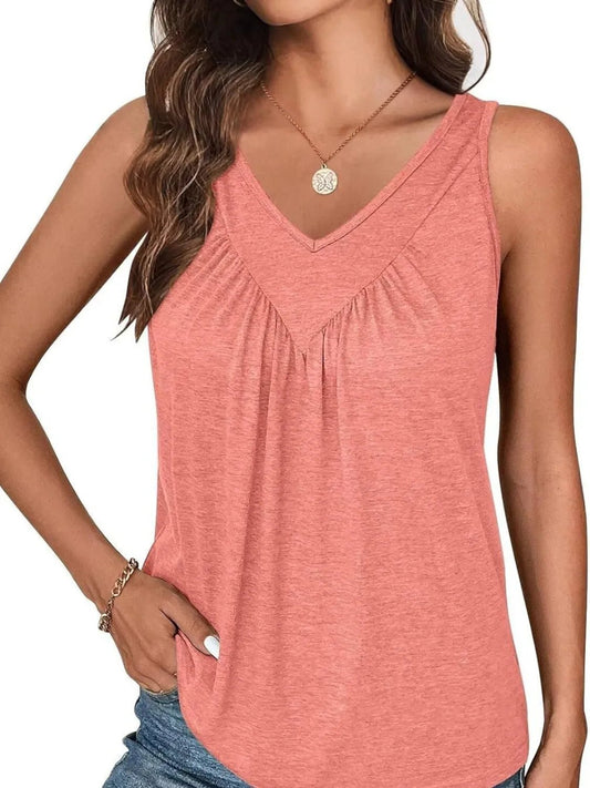 Ruched V - Neck Tank women's fashion - N.O.T.WORLD N.O.TWORLD
