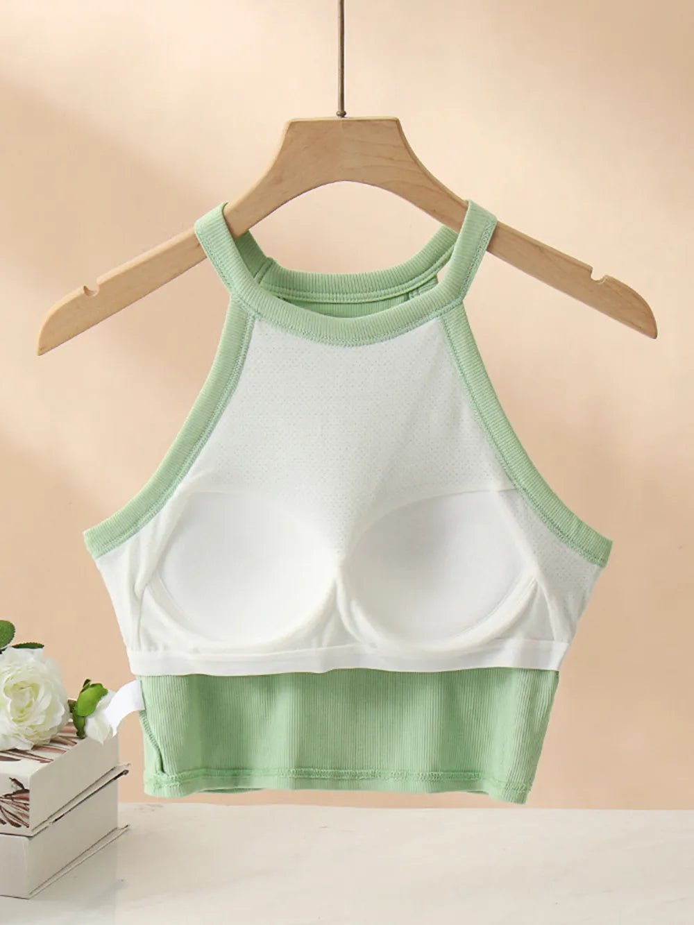 Ribbed Grecian Neck Cropped Tank with Chest Pads women's fashion - N.O.T.WORLD N.O.TWORLD